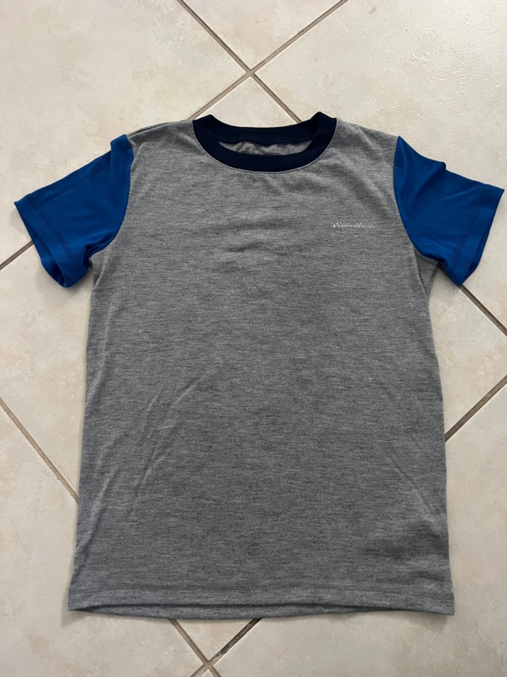 Eddie Bauer Short Sleeve Grey Tee with Blue Sleeves
